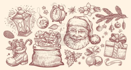 Illustration for Christmas concept, sketch style. Hand drawn vintage vector illustration - Royalty Free Image