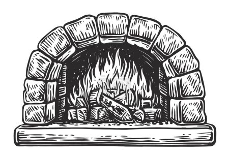 Ilustración de Horno para cocinar y hornear. Madera ardiendo, leña en una chimenea de piedra. Ilustración vectorial - Imagen libre de derechos
