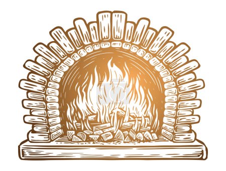 Téléchargez les illustrations : Les bûches brûlent dans la cheminée. Feu dans un four en pierre. Illustration vectorielle - en licence libre de droit