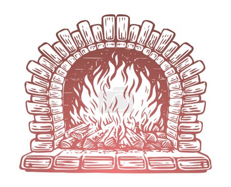 Ilustración de El fuego arde en una chimenea. Quemando troncos en el horno. Ilustración vectorial - Imagen libre de derechos