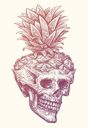 Ilustración de Piña de cráneo humano. Dibujado a mano ilustración vector boceto vintage - Imagen libre de derechos