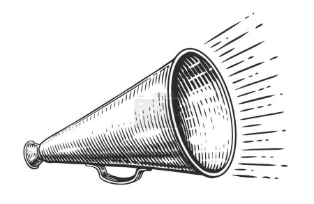 Illustration for Retro megaphone, sketch. Screaming bullhorn advertising, vintage announcement, propaganda. Vector illustration - Royalty Free Image