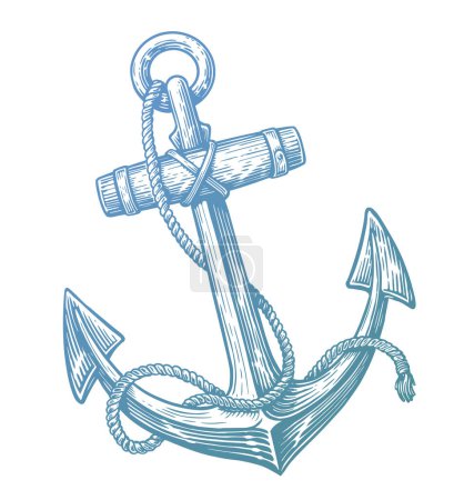 Illustration for Ship anchor and rope. Hand drawn sketch vintage vector illustration - Royalty Free Image