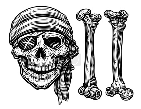 Ilustración de Calavera y huesos. Esbozo pirata. Dibujado a mano vintage vector ilustración grabado estilo - Imagen libre de derechos