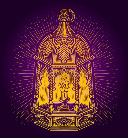 Téléchargez les illustrations : Lampe avec bougie. Lanterne du Ramadan doré. Illustration vectorielle pour l "événement du festival de jeûne islam - en licence libre de droit