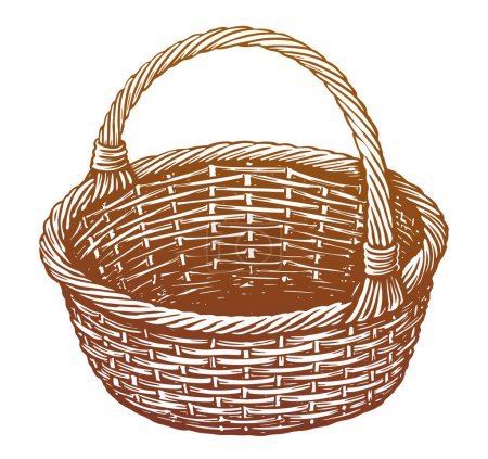 Illustration for Hand drawn wicker basket empty. Sketch vintage vector illustration - Royalty Free Image