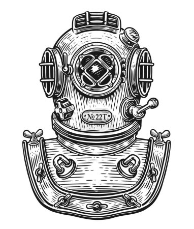 Illustration for Vintage underwater diving helmet. Hand drawn sketch vector illustration - Royalty Free Image