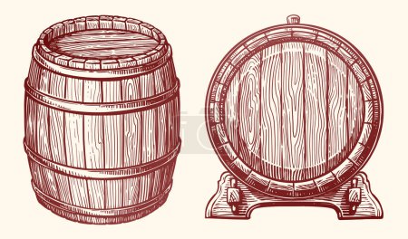 Ilustración de Cañón de madera, listo. Boceto en barrica de roble. Ilustración de vector vintage dibujado a mano - Imagen libre de derechos
