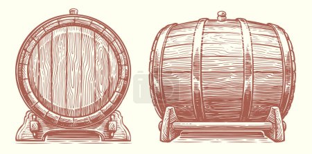 Ilustración de Barrica de roble. Un barril de madera, barril. Dibujo dibujado a mano vector ilustración - Imagen libre de derechos