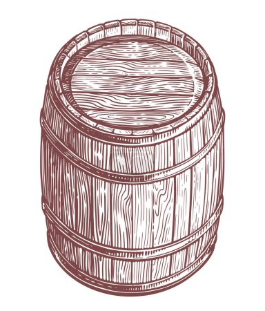 Ilustración de Barril de madera de dibujo a mano en fondo blanco. barrica barril esbozo vintage vector ilustración - Imagen libre de derechos
