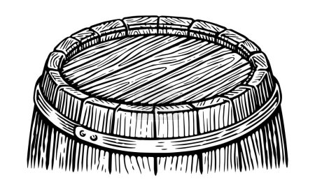 Ilustración de Parte superior de boceto de barril de madera. Cañón de roble dibujado a mano estilo grabado vintage. Ilustración vectorial en blanco y negro - Imagen libre de derechos