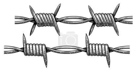 Illustration for Metal steel barbed wire with thorns, spikes. Hand drawn sketch vector illustration. Tattoo engraving style - Royalty Free Image