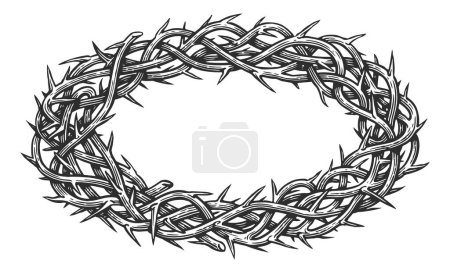 Illustration for Biblical symbol of Jesus Christ. Branches of thorns woven into crown in sketch style - Royalty Free Image