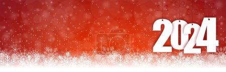 Téléchargez les illustrations : Fond de bannière panoramique EPS 10 avec chutes de neige, effets de lumière et salutations pour Noël et le Nouvel An 2024 - en licence libre de droit