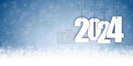 Fond de bannière panoramique EPS 10 avec chutes de neige, effets de lumière et salutations pour Noël et le Nouvel An 2024