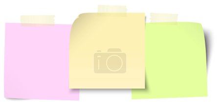 Illustration for Eps vector illustration with business little sticky notes in a row with colored adhesive tape and free copy space for your own text - Royalty Free Image