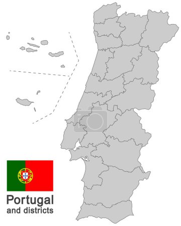 Téléchargez les illustrations : Pays européen Portugal et les districts en détail - en licence libre de droit