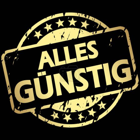 EPS 10 vector with round golden colored stamp with banner and text everything cheap (in german)