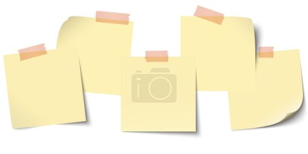 Illustration vectorielle eps avec petites notes collantes d'affaires dans une rangée avec ruban adhésif coloré et espace de copie gratuit pour votre propre texte