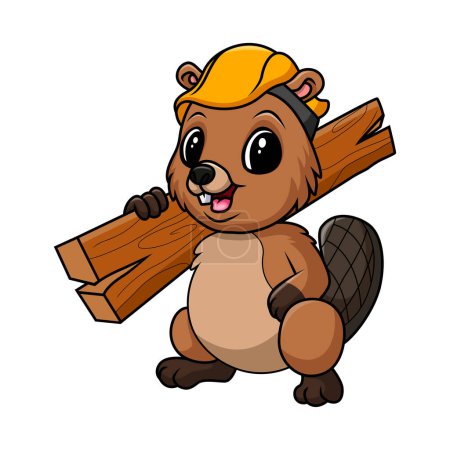 Ilustración de Un lindo castor llevando troncos - Imagen libre de derechos