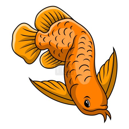 Téléchargez les illustrations : Drôle mignon arowana poisson dessin animé - en licence libre de droit
