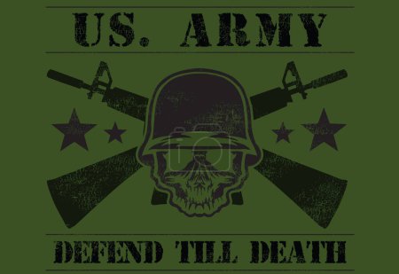 Illustration for Army man Skull in helmet, defend till death vector illustration - Royalty Free Image