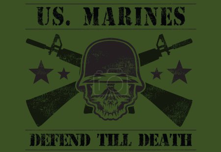 Téléchargez les illustrations : Army man Skull in helmet, defend till death vector illustration - en licence libre de droit