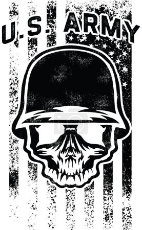 Illustration for Skull of US Army man wearing helmet on USA flag background - Royalty Free Image