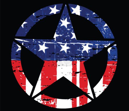 Téléchargez les illustrations : Grunge united states star of american flag with black background,  shirt print design in vector format - en licence libre de droit