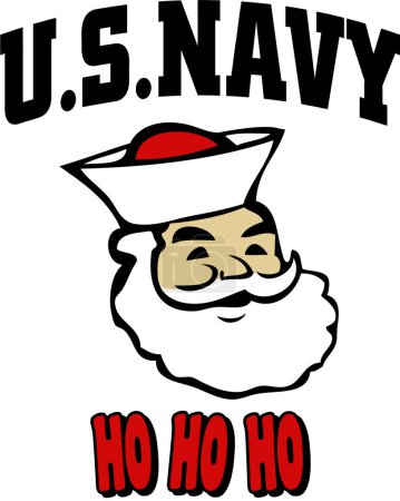 Ilustración de US navy Ho Ho Ho lettering with Santa Claus icon - Imagen libre de derechos