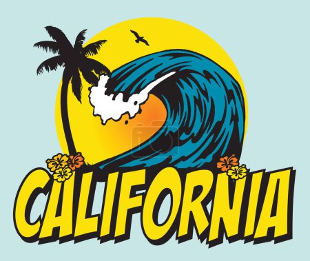 Téléchargez les illustrations : California surfing place vector illustration - en licence libre de droit