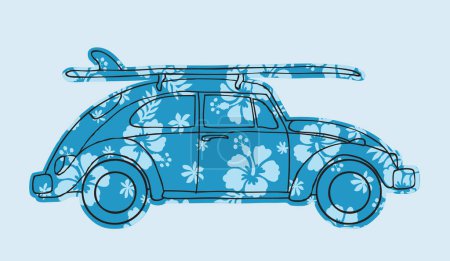 Téléchargez les illustrations : Bug car with floral pattern vector illustration - en licence libre de droit