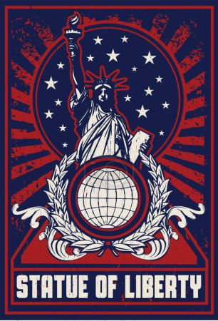 Téléchargez les illustrations : Affiche USA avec statue de la liberté. jour de l'indépendance - en licence libre de droit