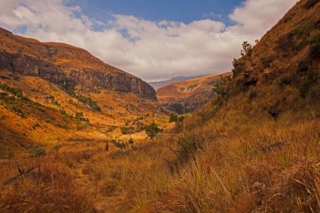 Un sentier de randonnée dans les montagnes Drakensberg près de Cathedral Peak.