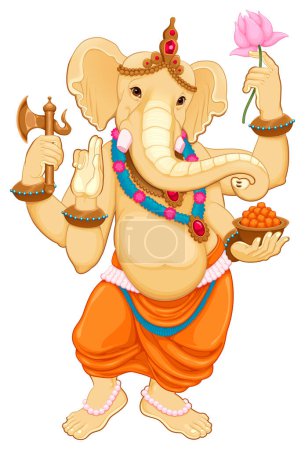 Téléchargez les illustrations : Ganesha, dieu hindou à tête d'éléphant. Caractère isolé vectoriel avec fond transparent - en licence libre de droit