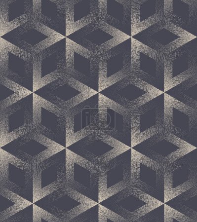Illustration for Geometric Block Grid Stipple Seamless Pattern Vector Abstract Background. Exclusive Unique Sophisticated Structure Dot Work Grain Texture Repetitive Grey Wallpaper. Halftone Art Illustration - Royalty Free Image