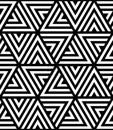 Graphic Geometric Fold Lines Nahtloses Muster Schwarz und Weiß Abstrakter Hintergrund. Anspruchsvolle, sich wiederholende Vektor-Tapeten. Old Fashioned Contrast Textile Design Ornament. Vintage Art Illustration