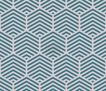 Illustration for Geometric Bold Lines Graphic Hexagons Seamless Pattern With Experimental Color Palette. Retro Style Design 60s 70s Repetitive Abstract Vector Background. Trendy Old Fashioned Vintage Textile Ornament - Royalty Free Image
