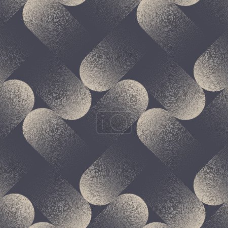 Dynamische Graphic Trendy Seamless Pattern Vector Dot Work Abstrakter Hintergrund. Wiederholender Papierdruck. Endlose Fischgrätenstruktur monochrome Tapete. Zeitgenössische Halbtonkunst Abstraktion