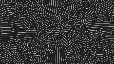 Illustration for Complicated Thin Lines Pattern Vector Psychedelic Crazy Art Abstract Background. Intricate Ripple Structure Panoramic Black White Wallpaper. Hypnotic Abstraction. Line Art Graphic Modern Illustration - Royalty Free Image