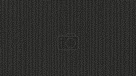 Illustration for Reaction Diffusion Texture Turing Pattern Vector Black Grey Abstract Background. Psychedelic Graphic Intricate Lines Complex Structure Monochrome Dark Colour Palette Wide Wallpaper. Crazy Abstraction - Royalty Free Image