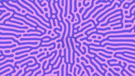 Illustration for Psychedelic Frantic Radial Pattern Vector Violet Purple Abstract Background. Turing Diffusion Effect Trippy Hypnotic Abstraction Panoramic Wallpaper. Rave Style Bizarre Doodle Structure Textile Print - Royalty Free Image