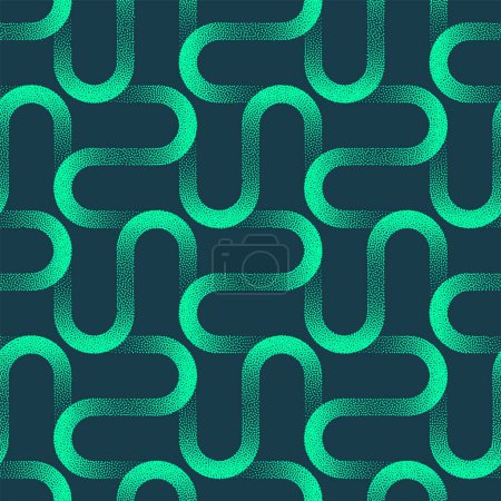 Illustration for Twisted Curved Lines Vector Seamless Pattern Trend Mint Green Abstract Background. Half Tone Art Illustration for Textile. Endless Intricate Structure Graphical Abstraction Wallpaper Dot Work Texture - Royalty Free Image