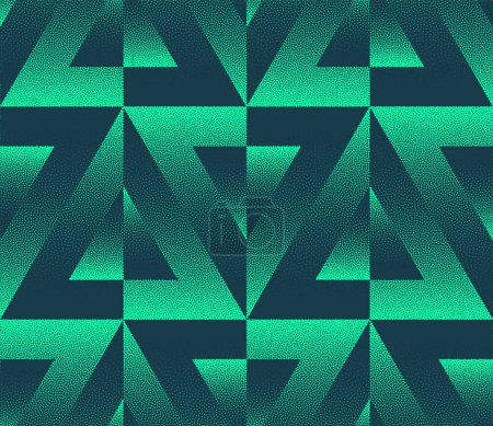 Illustration for Split Triangles Vector Seamless Pattern Trendy Turquoise Abstract Background. Half Tone Geometric Art Illustration for Textile Print. Endless Graphical Dazzling Abstraction Wallpaper Dot Work Texture - Royalty Free Image