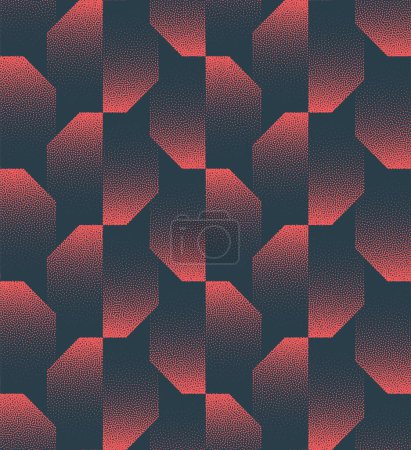 Téléchargez les illustrations : Split Octagons Vector Seamless Pattern Trendy Crimson Classy Résumé Contexte. Illustration d'art demi-ton pour textile à la mode Vogue. Répétition graphique abstraction Fond d'écran Dot Work Texture - en licence libre de droit