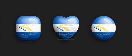 Ilustración de Johnston Atoll Official National Flag 3D Vector Iconos brillantes en forma de cuadrado redondeado, corazón y círculo aislar sobre fondo negro. Signo y símbolos Elementos de diseño gráfico Colección de botones volumétricos - Imagen libre de derechos