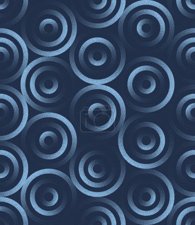 Viking Circles Seamless Pattern Trend Vector Dark Blue Abstrakter Hintergrund. Skandinavische Half Tone Art Illustration für Textildruck. Endlose Grafik Repetitive Abstraktion Tapete Dotwork Textur