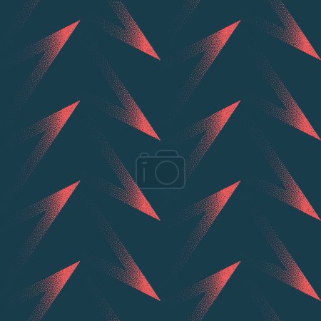 Rote Dreiecke vor einem Noir-Leinwand nahtlosen Muster-Trend-Vektor-abstrakten Hintergrund. Zeitgenössische Illustration der Halbtonkunst für Textilien. Repetitive grafische Abstraktion Wallpaper Dot Work Textur