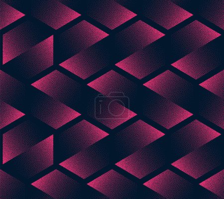 Ilustración de Dividir hexágonos geométricos sin costura patrón tendencia vector púrpura fondo abstracto. Ilustración de arte de medio tono para textiles modernos. Abstracción repetitiva gráfica interminable Fondo de pantalla Dot Work Texture - Imagen libre de derechos
