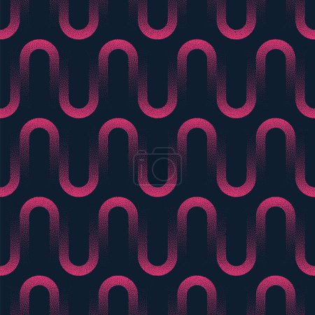 Motif ondulé sans couture tendance vecteur noir fond abstrait violet. Structure ondulée Rose Noir Demi Tone Art Illustration. Sans fin graphique dynamique abstraction papier peint point texture de travail